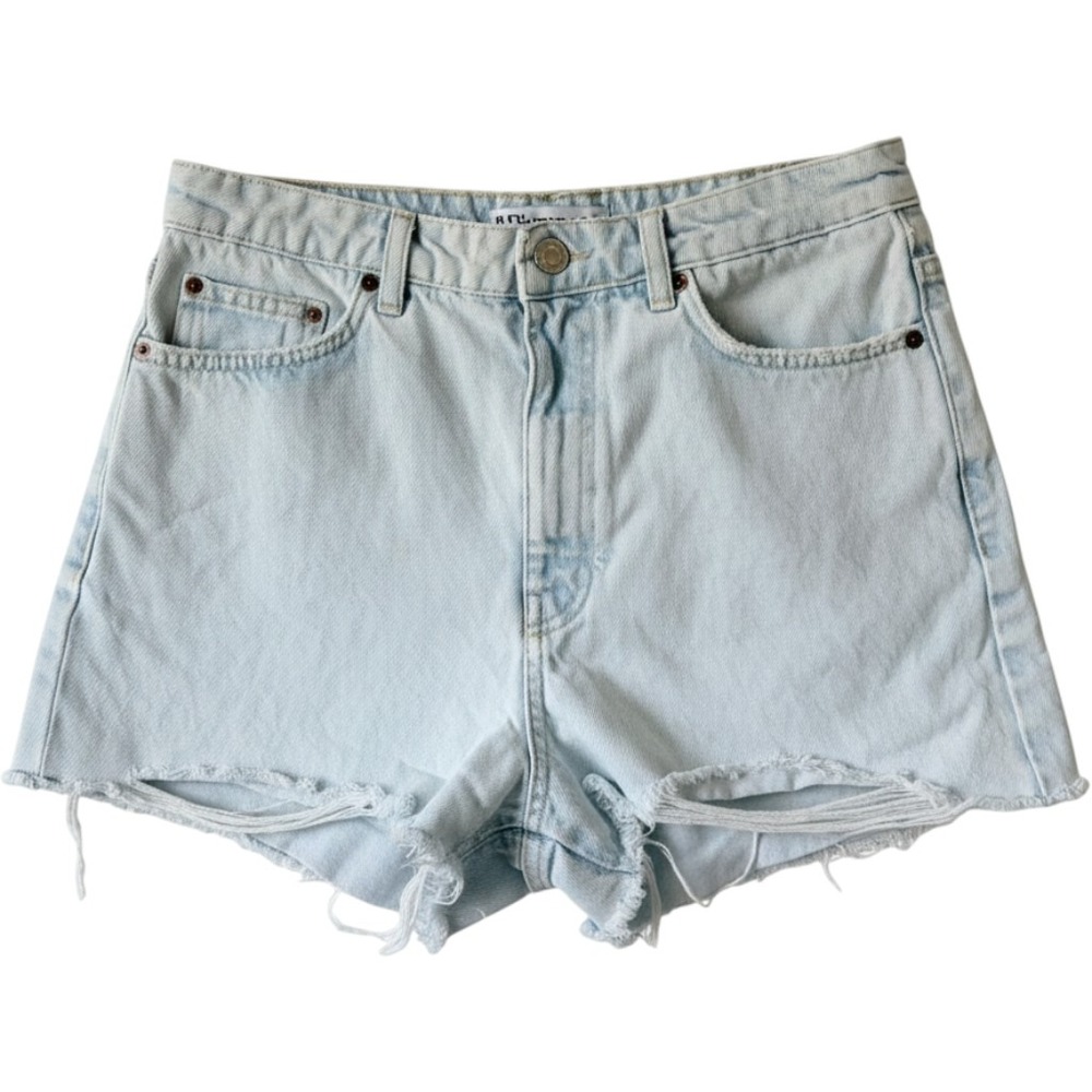 ZARA Bleach Light Wash High Rise Cutoff Denim Shorts Distressed Jean Shorts 6 28